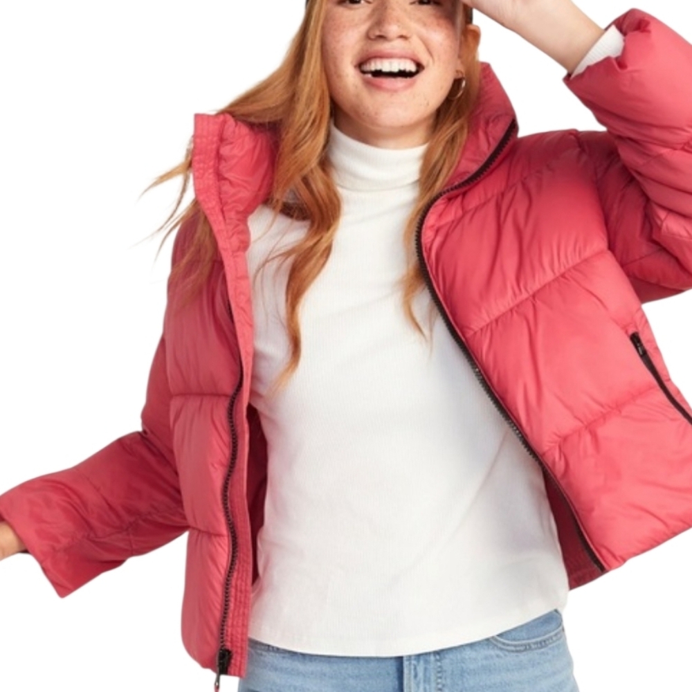 Old Navy Puffer Jacket Large Coral Pink New Athleisure​ Sporty